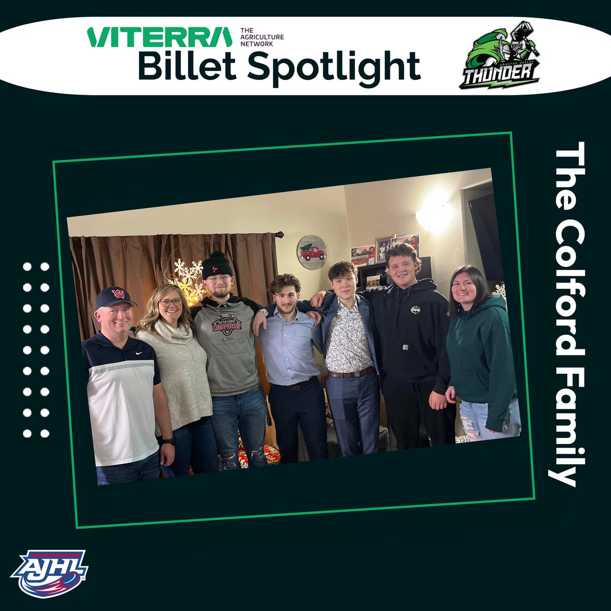 TheAJHL's tweet photo. Today’s @ViterraCanada AJHL Billet Spotlight is the Colford Family, home to @DVThunder players Luca Ricci &amp; Sam Moshurchak.  Thank you for 11 years as a billet family Krista, Jason, Jade, Caedyn &amp; Teagen! https://t.co/SB4SifYamx