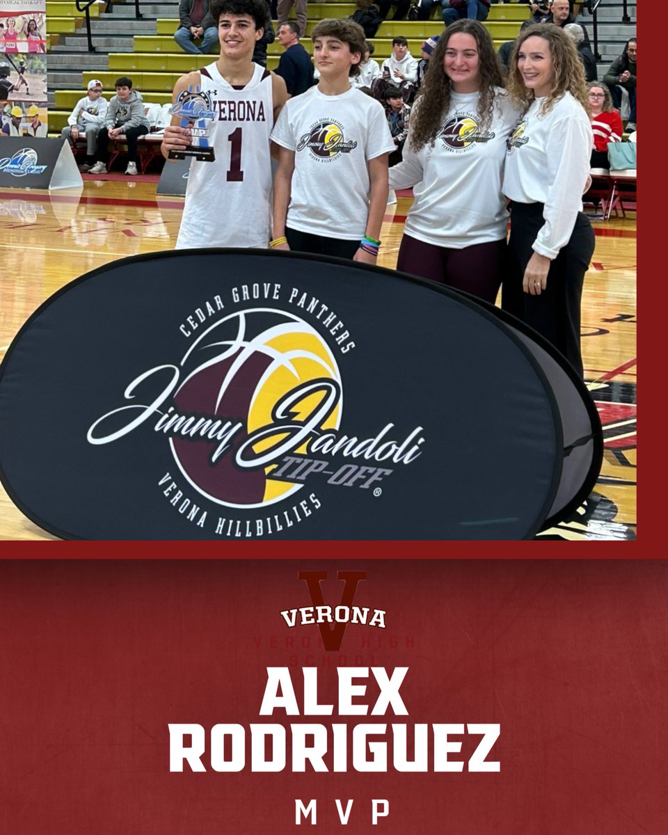 Congratulations to Alex Rodriguez! Jimmy Jandoli Tip-Off MVP for Verona scoring 15pts! 🏀