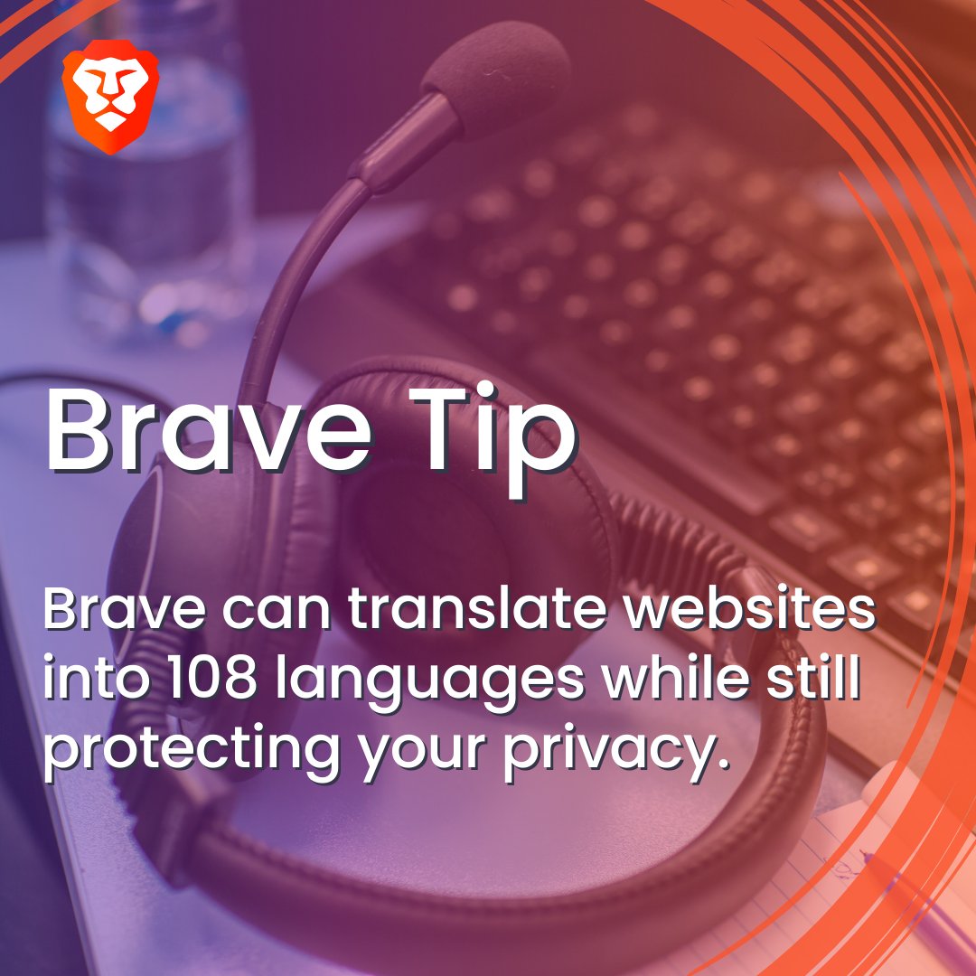 brave's tweet photo. Brave Translate (available on desktop/Android, coming soon to iOS) lets you privately translate websites in 108 languages.

The Translate option appears to the right of the URL bar on desktop and on the bottom of the screen on Android when you visit sites in different languages. https://t.co/aDPncHqh1h