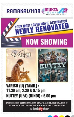 PrakazVijay_Of's tweet photo. 🎞📽 #AsianCinemas | #CineTown | #AmbCinemas | #MukthaCinemas TODAY 'Show Timings' Of #Vaarasudu . https://t.co/mov4sSDW27