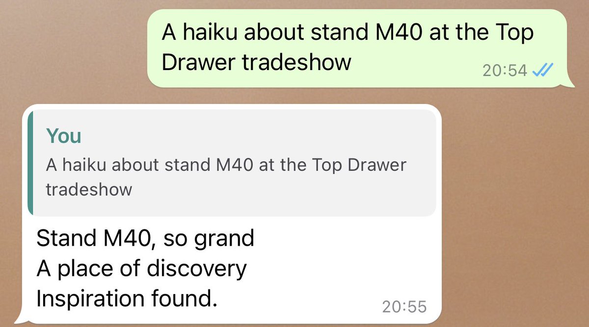 I asked ChatGPT to write me a haiku about our stand @TopDrawerLondon I think it’s rather good 😁