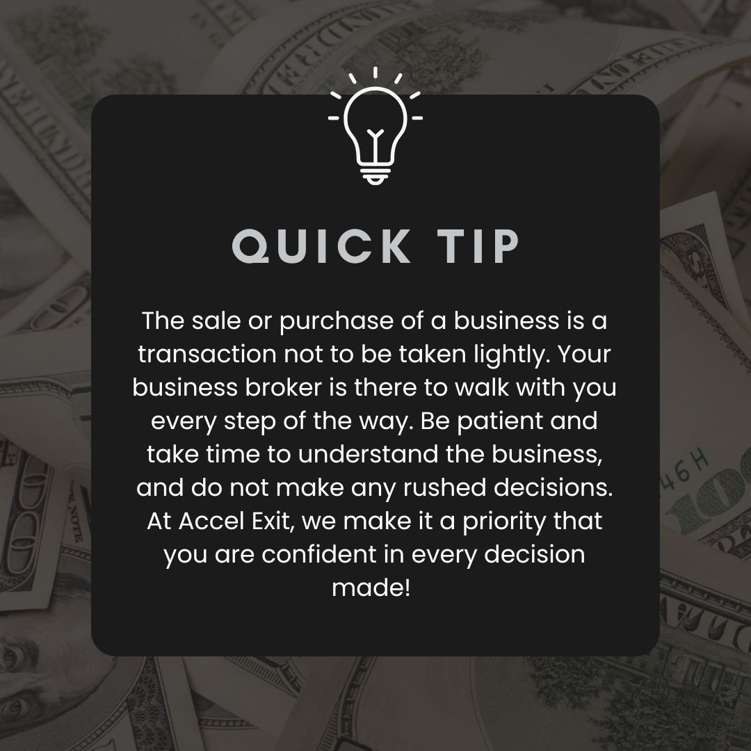 AccelExit's tweet photo. Don't let business broker pressure make you feel uncomfortable during your business transaction.
-
Need assistance in buying or selling a business? We are just a call away! 
📞 615.671.4544

#exitadivsors #bizbuysell #businessbroker #cre https://t.co/pKTB8428Mx