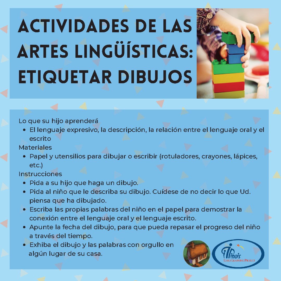 ielproject's tweet photo. Ask your child to draw a picture and to tell you about his picture. Through this picture labelling activity, you are helping build your child's expressive language.
#EarlyLiteracy #StandardsStartAtHome #SSAH #Bilingual #IllinoisEarlyLearning https://t.co/fM6Xr9eOnR