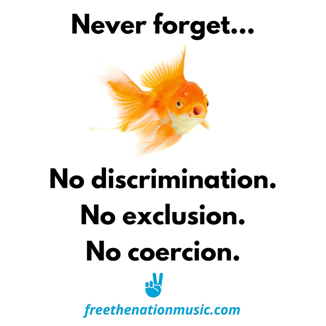 360+ musicians of Free The Nation Music…

Never discriminated (shows open to all, regardless of j*b status).

Never excluded anyone from a gig (no masks ever required at a FTNM show).

Never coerced music fans into going along with Big Pharma ‘mandates’.

freethenationmusic.com