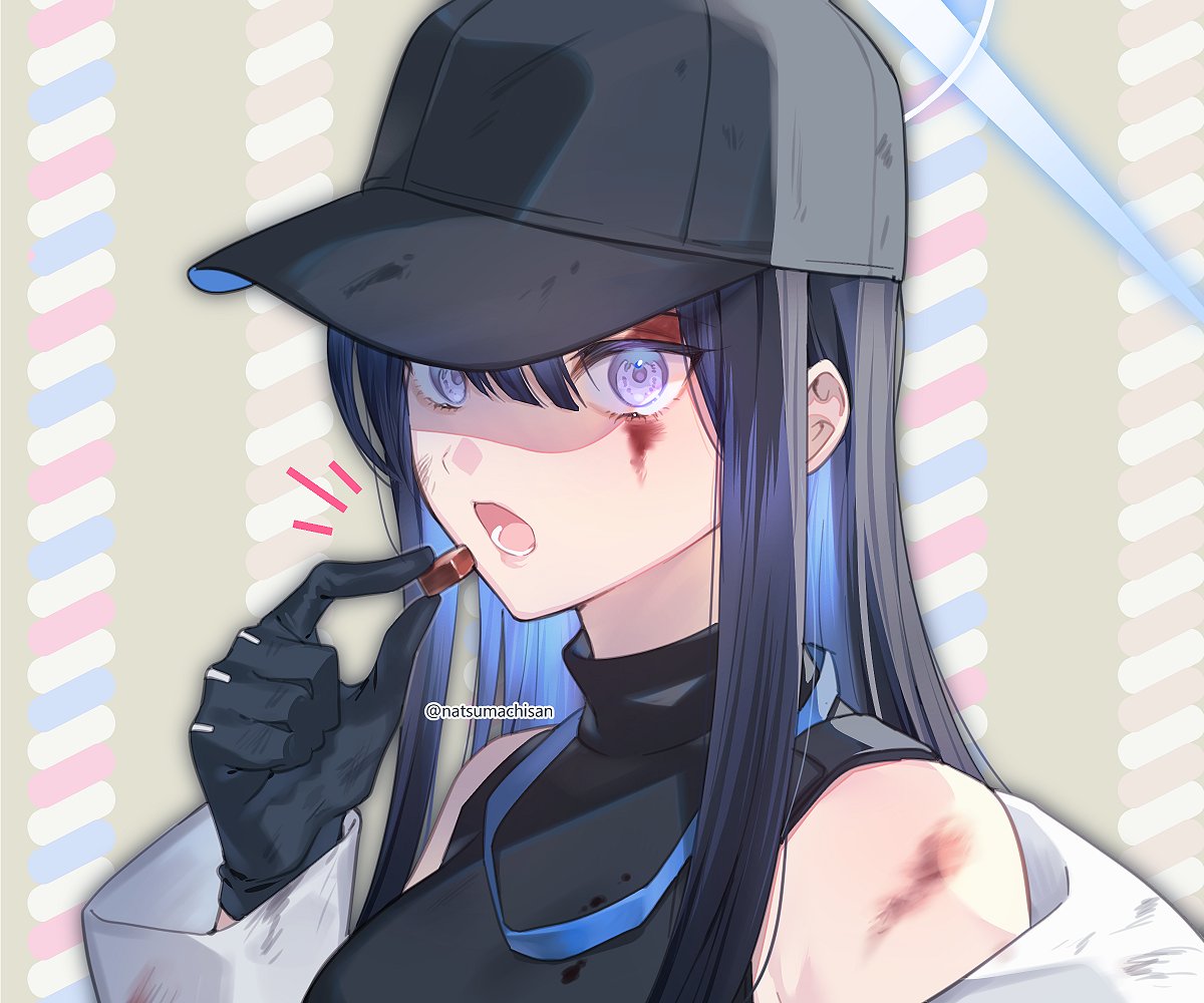 1girl bangs bare shoulders baseball cap black gloves black hair black headwear  illustration images