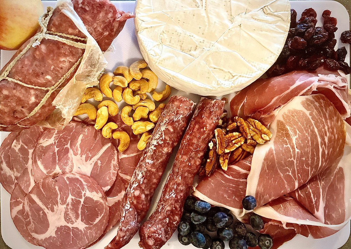 AndrewHanna's tweet image. Dinner tonight - keeping life simple with a few of our favourite treats from @venetianmeats - Nostrano #Salami, #Cacciatore, #Prosciutto and #Gabagool (Sweet #Capicola) - along with Triple Cream #Brie, warm #Focaccia fresh from the oven, and some fresh fruit and nuts.