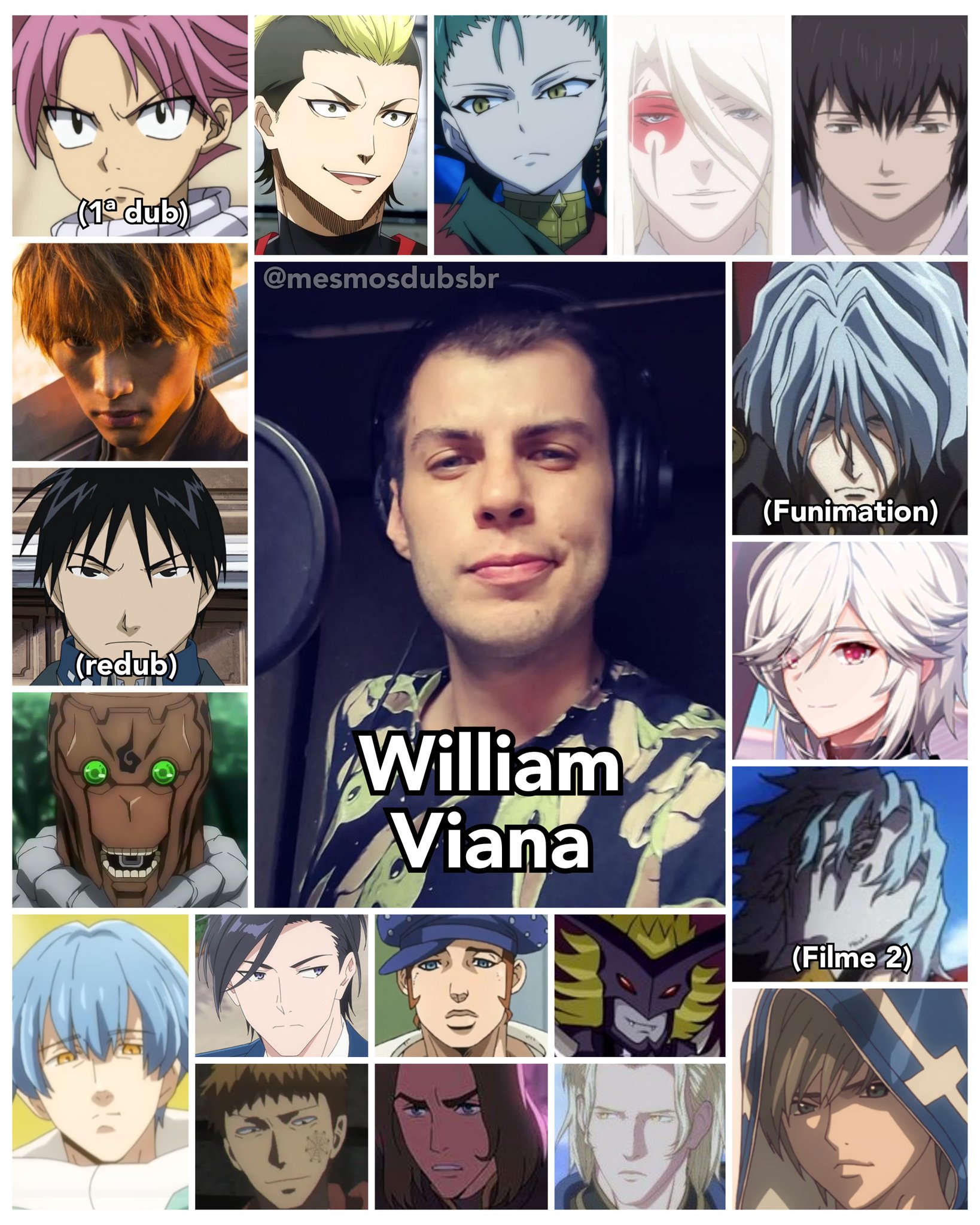 Personagens Com os Mesmos Dubladores! on X: De suas raízes em fandubs, o  fantástico dublador e diretor William Viana tá arrasando demais em seus  trabalhos! William é conhecido por dublar o Natsu