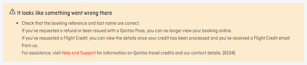 Hi <a href="/Qantas/">Qantas</a>, trying to use my Flight Credits but keep getting below error msg...can someone help please?