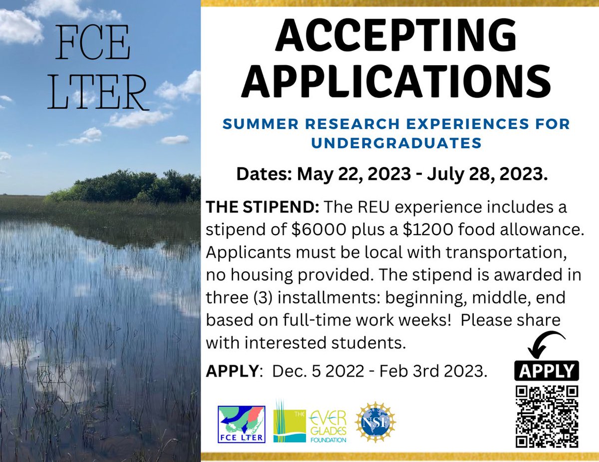 FCE LTER (@fcelter) on Twitter photo Come join us for a summer REU that will train and enrich you!  Deadline Feb 3!  Apply now! <a href="/USLTER/">US LTER</a> <a href="/FIUEnvironment/">FIU Institute of Environment</a> Come join us for a summer REU that will train and enrich you!  Deadline Feb 3!  Apply now! <a href="/USLTER/">US LTER</a> <a href="/FIUEnvironment/">FIU Institute of Environment</a>