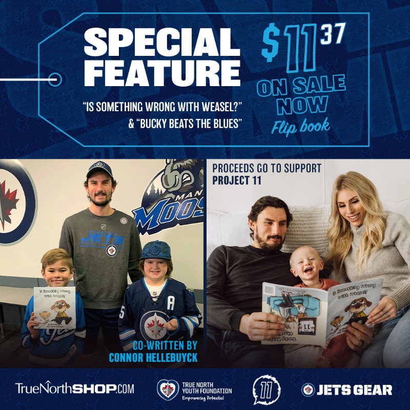 NHLJets's tweet photo. 1️⃣1️⃣ + 3️⃣7️⃣ = 💙

You can help support @TNYouthFDN's #Project11 this month, and pick up #NHLAllStarVote Connor Hellebuyck's new mental wellness book, in-store or online!

📚 https://t.co/9HOkpmPxwq https://t.co/N2xY1uiURU