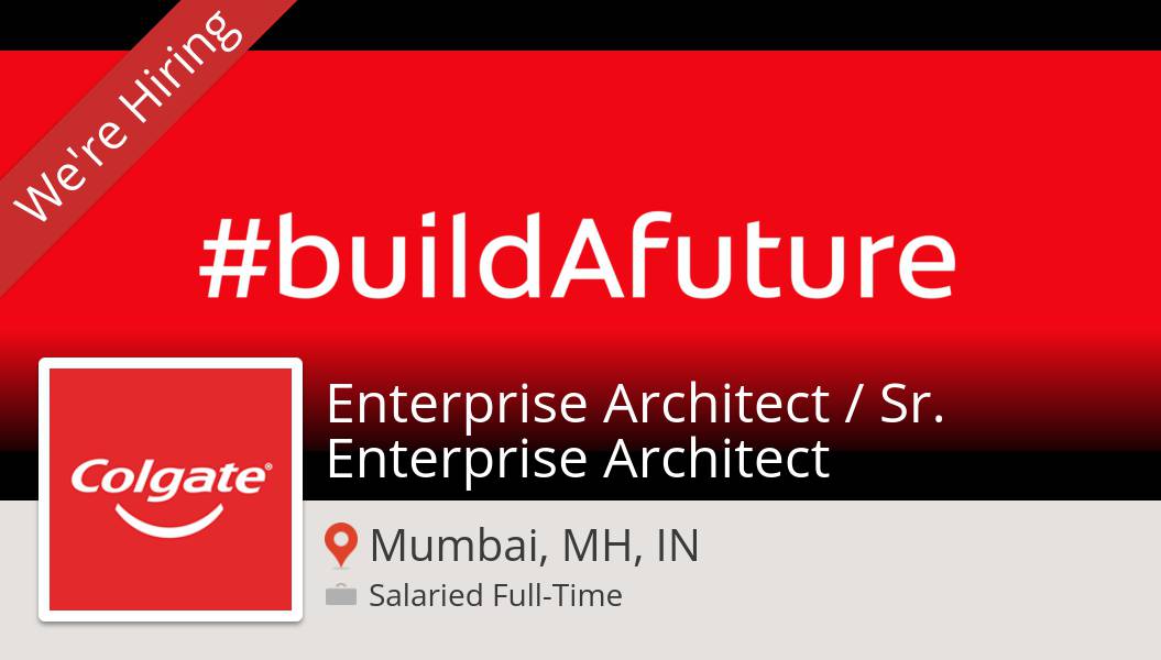 Foxinlocks's tweet photo. #ColgatePalmoliveCareers is hiring an Enterprise #Architect / Sr. Enterprise #Architect, apply now! (#MumbaiMHIN) #job https://t.co/aCLMTdO7Ui #buildAfuture #ColgatePeople https://t.co/Exontz25uG