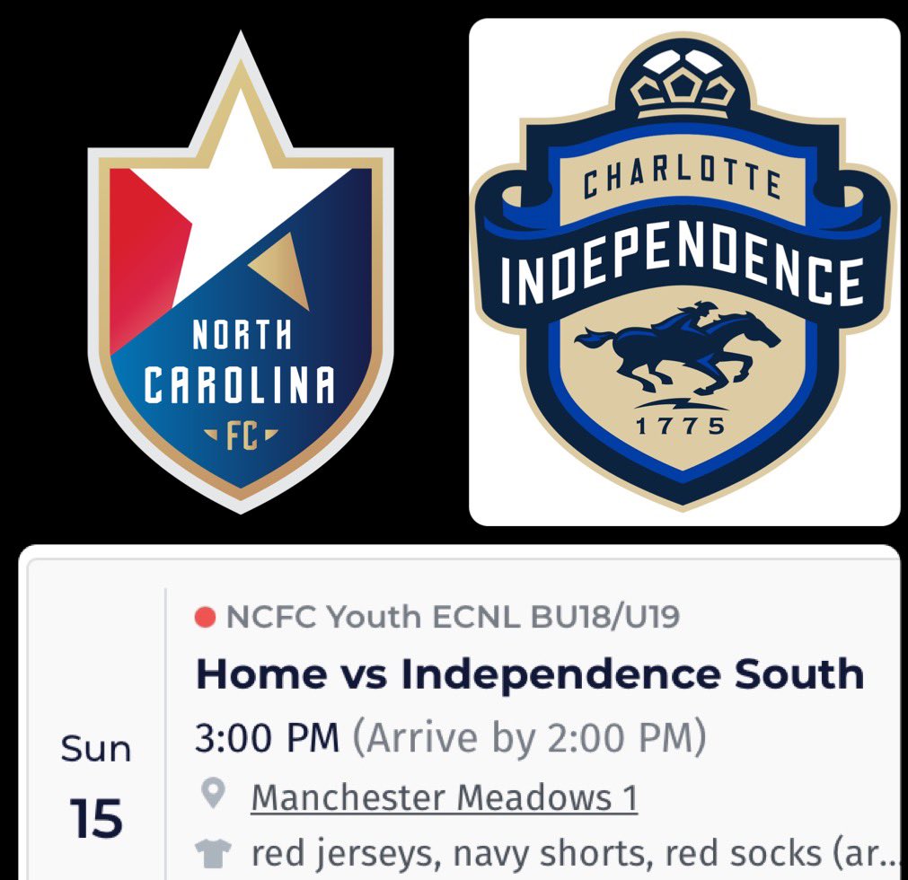 Ncfc05's tweet photo. Away #ECNL Match 
⏰-Sunday 15th at 3:00
🏟️-Manchester Meadows 
🆚- Charlotte Independence South https://t.co/qpiTEvAWF1