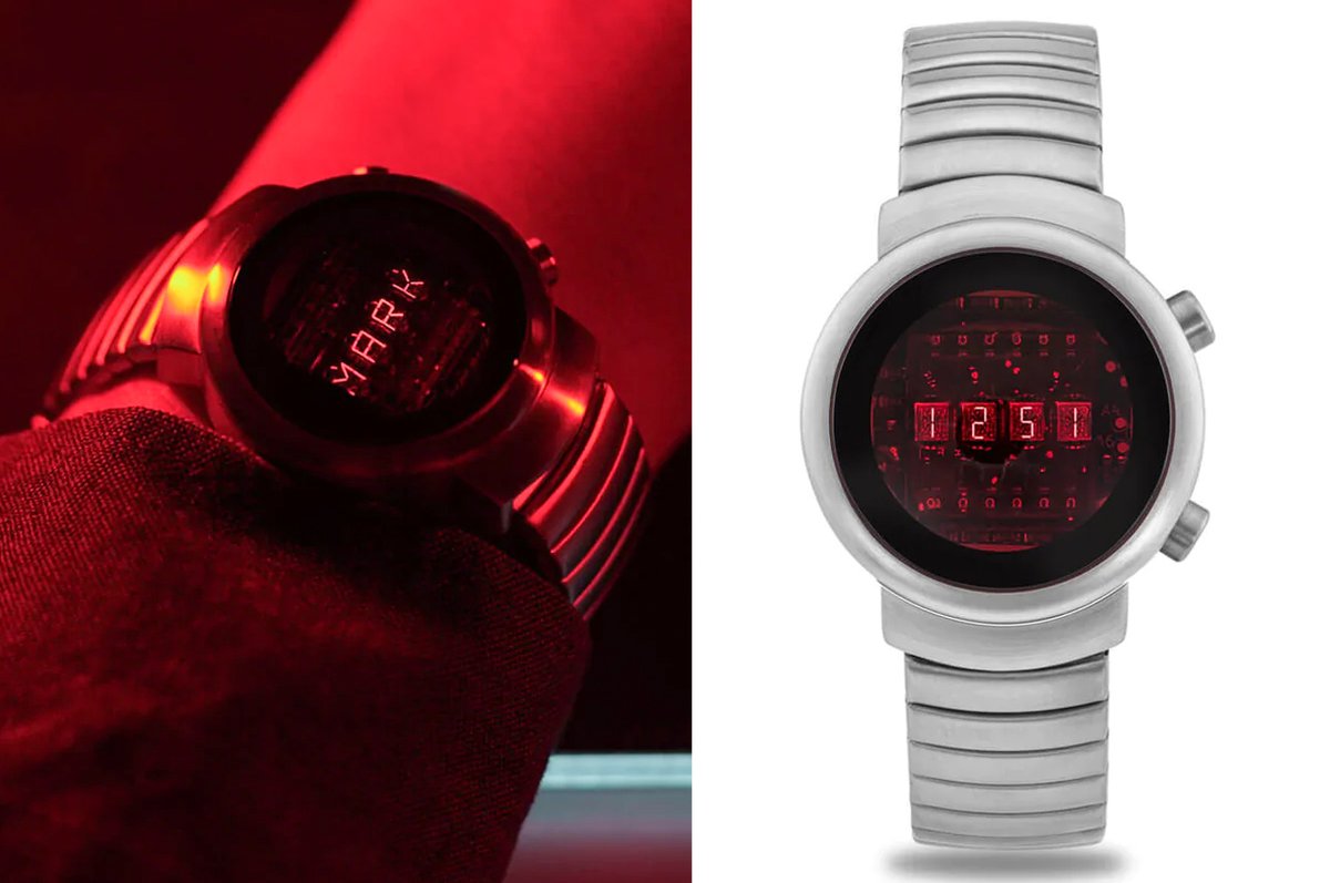 yankodesign's tweet photo. The retro AIRO LED watch is inspired by sentient artificial intelligence for a robotic future https://t.co/jp8MTdFjFt https://t.co/ATRx4fftIJ