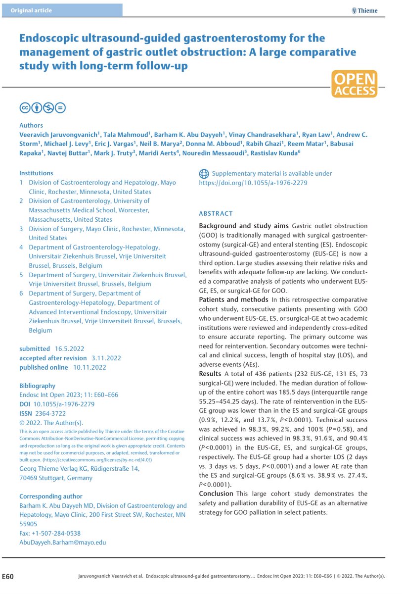 Barham Abu Dayyeh MD MPH FASGE FAGA FAFS (@babudayyeh) on Twitter photo Endoscopic Ultrasound guided gastroenterostomy is a game changer for surgical endoscopy, and is the gateway to more effective and durable endoscopic bariatric and metabolic therapies. Reporting our collaborative experience. <a href="/MayoClinicGIHep/">Mayo Clinic Gastroenterology & Hepatology</a> <a href="/MayoClinicSurg/">Mayo Clinic Department of Surgery</a> Endoscopic Ultrasound guided gastroenterostomy is a game changer for surgical endoscopy, and is the gateway to more effective and durable endoscopic bariatric and metabolic therapies. Reporting our collaborative experience. <a href="/MayoClinicGIHep/">Mayo Clinic Gastroenterology & Hepatology</a> <a href="/MayoClinicSurg/">Mayo Clinic Department of Surgery</a> 
