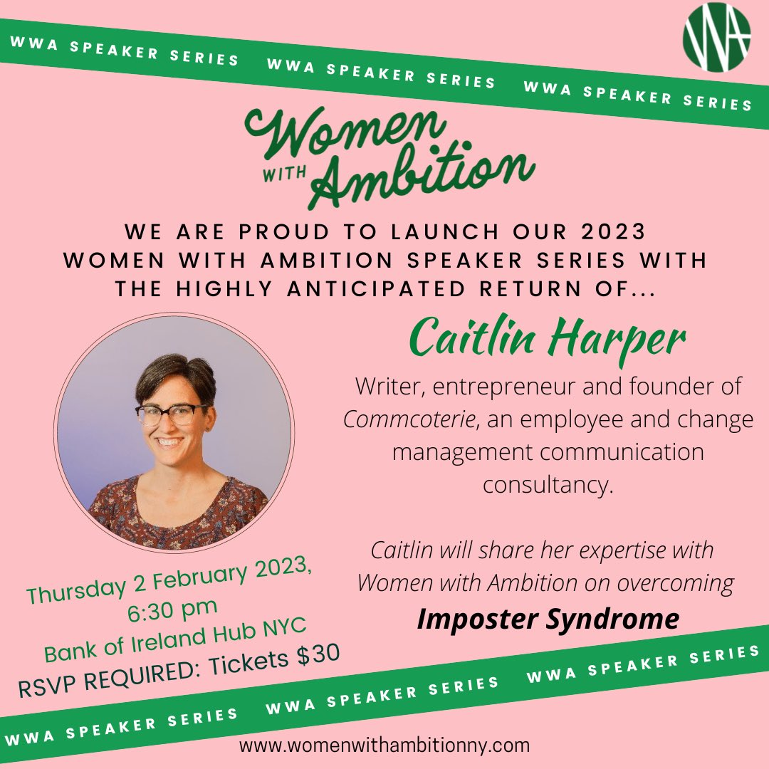 Women with Ambition NY (@womenambitionny) on Twitter photo WWA SPEAKER SERIES IS BACK FOR 2023! 🧨🔥
Back by popular demand is Caitlin Harper of Commcoterie who will speak to us about “Imposter Syndrome” on Thursday 2 February 2023 <a href="/caitlinrenegade/">Caitlin Harper @Commcoterie</a>
PLEASE RSVP via Venmo - Space is limited
Tickets: $30
Venmo: @ womenwithambition WWA SPEAKER SERIES IS BACK FOR 2023! 🧨🔥
Back by popular demand is Caitlin Harper of Commcoterie who will speak to us about “Imposter Syndrome” on Thursday 2 February 2023 <a href="/caitlinrenegade/">Caitlin Harper @Commcoterie</a>
PLEASE RSVP via Venmo - Space is limited
Tickets: $30
Venmo: @ womenwithambition