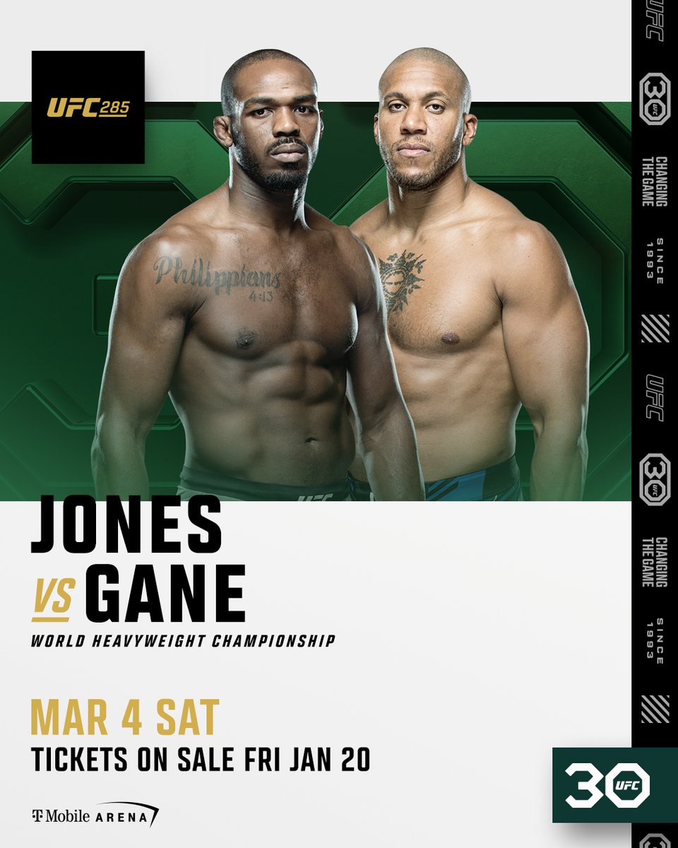 JON JONES IS BACK. 🚨

OFFICIAL: <a href="/JonnyBones/">Jonny Meat</a> returns to the Octagon on March 4 to fight @Ciryl_Gane for heavyweight gold! #UFC285