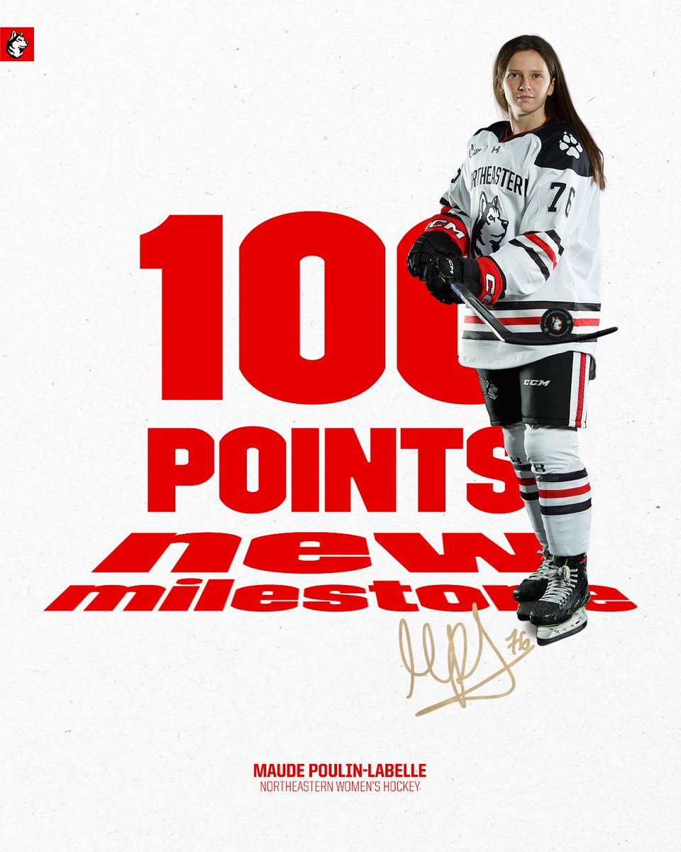GoNUwhockey's tweet photo. 💯 career points! 

Congratulations to Maude Poulin-Labelle for reaching the 100-point milestone. 

#HowlinHuskies https://t.co/AJCB5i28l5