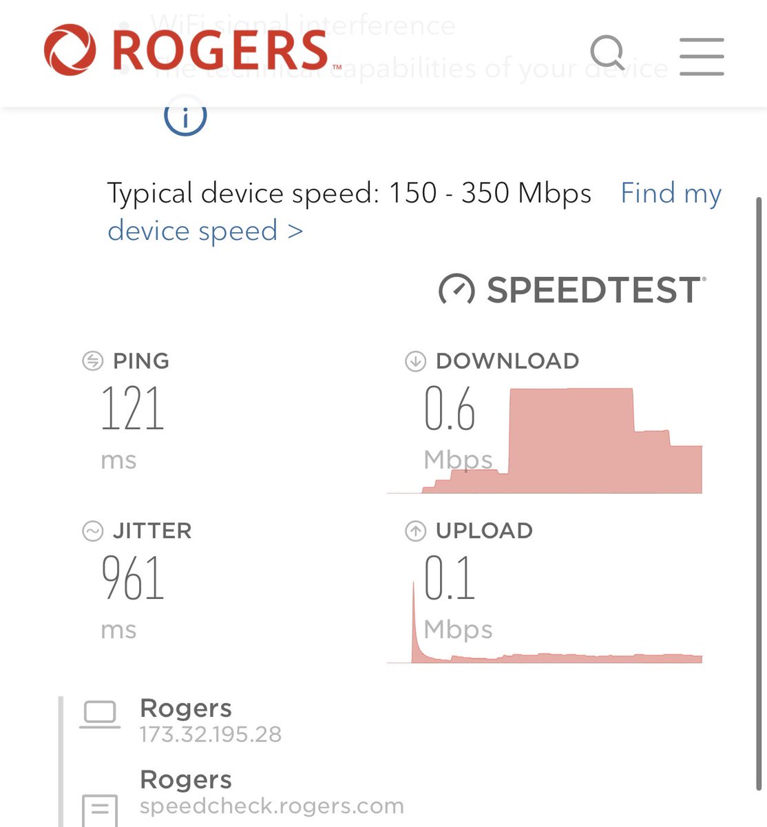 Jorgecmx's tweet photo. @rogers @RogersHelps what am I supposed to do with these speeds? Maintenance noted my account saying there are speed issues 🤦🏻‍♂️ #rogers https://t.co/5xLU3yLzV1