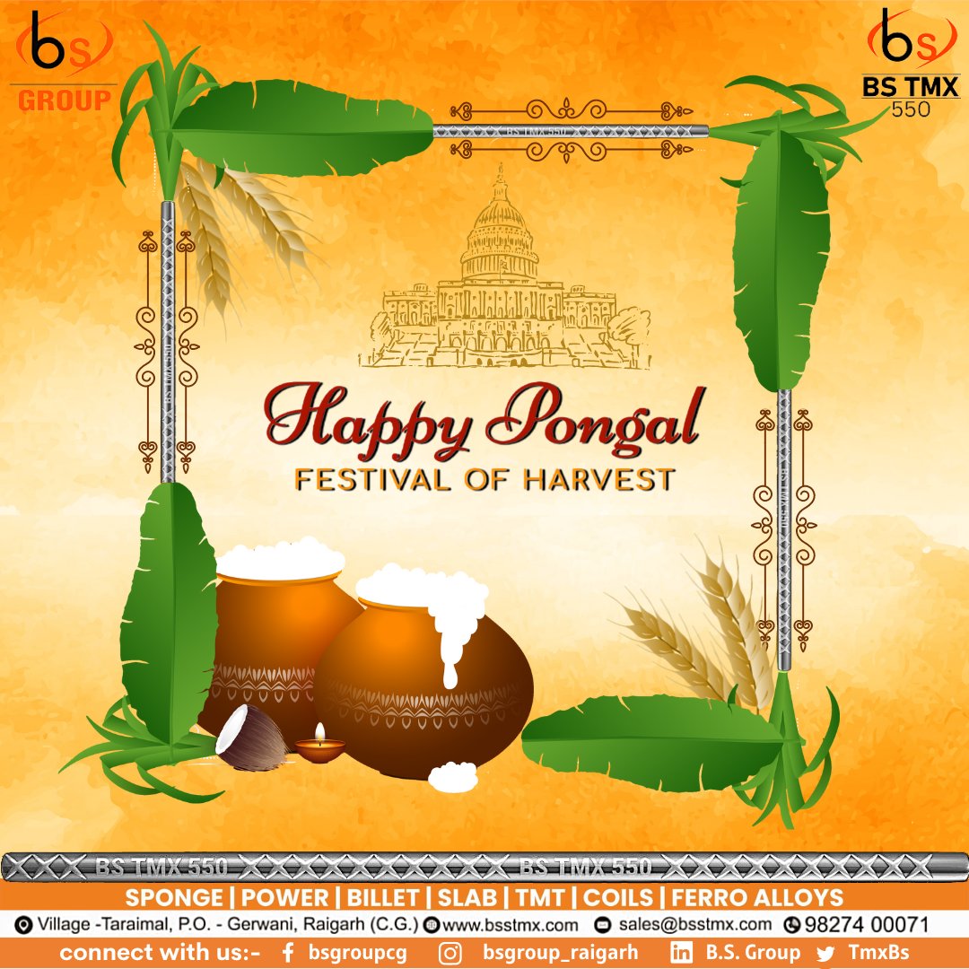 May you reach new heights on this auspicious occasion.  wishing you a very happy Pongal.”🌾 

#happypongal #pongal2023 #festivalofnature #celebration #indianfestival #bstmx #tmt #tmtbars #manufacturing #bscoil #coil #steelindustry #steel #bsgroup #construction #buildingmaterial