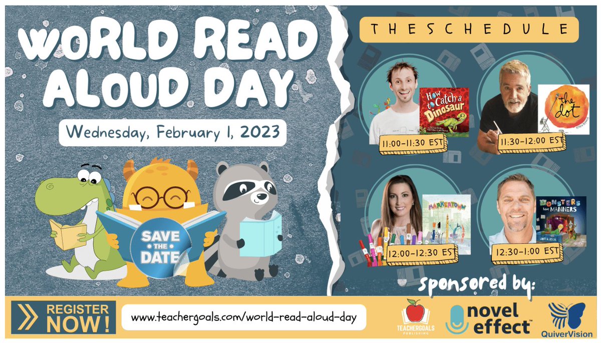 shannonmmiller's tweet image. Join the World Read Aloud Author Read Aloud Celebration on February 1, 2023 with @teachergoals @Noveleffect @quivervision 🎉🎉🎉

Sign up for this awesome FREE event today... buff.ly/3GAcKri

#tlchat #futurereadylibs #WorldReadAloudDay #WRAD23 #ISTElib