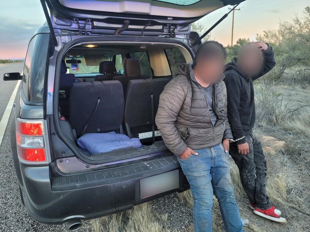 USBPChiefTCA's tweet photo. Tucson Station agents conducted a #VehicleStop south of Three Points, AZ, Tuesday. They arrested the driver, a permanent resident from Mexico, and two smuggled Mexican citizens. A firearm under the driver seat was seized. The smuggler faces criminal charges. #BorderSecurity https://t.co/nDmSIRRccq