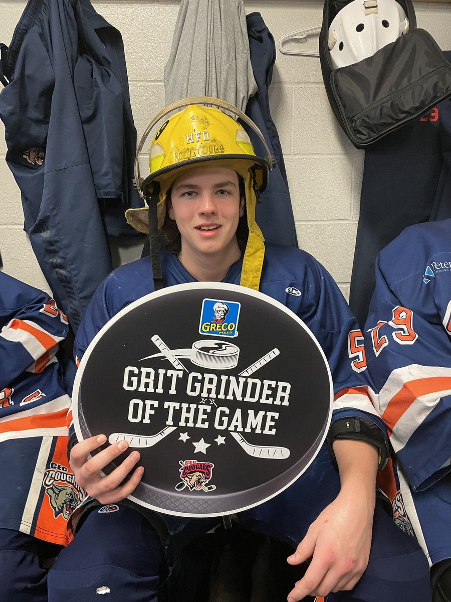 CecHockey's tweet photo. The Cougs punched their ticket to the finals with a big 4-1 win. @Greco_Pizza Grit Grinder of the game was Dylan “Big Country” Atwater. A true hammer on the wall and great first passes all night were big for the boys. 12 noon faceoff vs @RiverviewRavens tomorrow! #KeepItRolling https://t.co/9lisushrLN