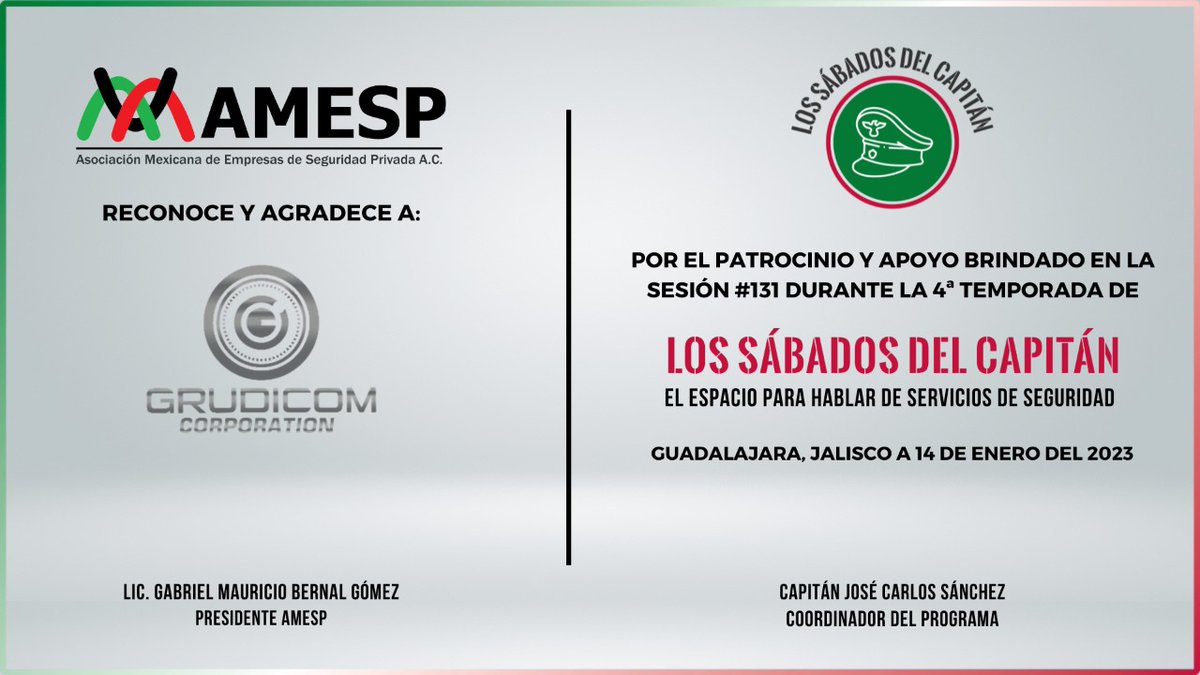 AMESP_oficial's tweet photo. Agradecemos la participación de nuestros patrocinadores: @PrivadaUnespa - @BboxSecurity - @GRUDICOM - @MerK_Oficial - #DIMAC - Agencia de Protección Integral y Tecnología.

#ElEspacioParaHablarDeServiciosDeSeguridad #SoyAMESP #HablemosBienDeLaSeguridad #FuerzaAMESP https://t.co/6t8nPVRA7H