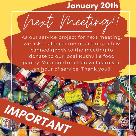 rushvillekey's tweet photo. Please bring canned goods to our meeting on January 20 to help out our local Rushville food pantry!! Can’t wait to see you there!!!! https://t.co/WNNGBMSe4y