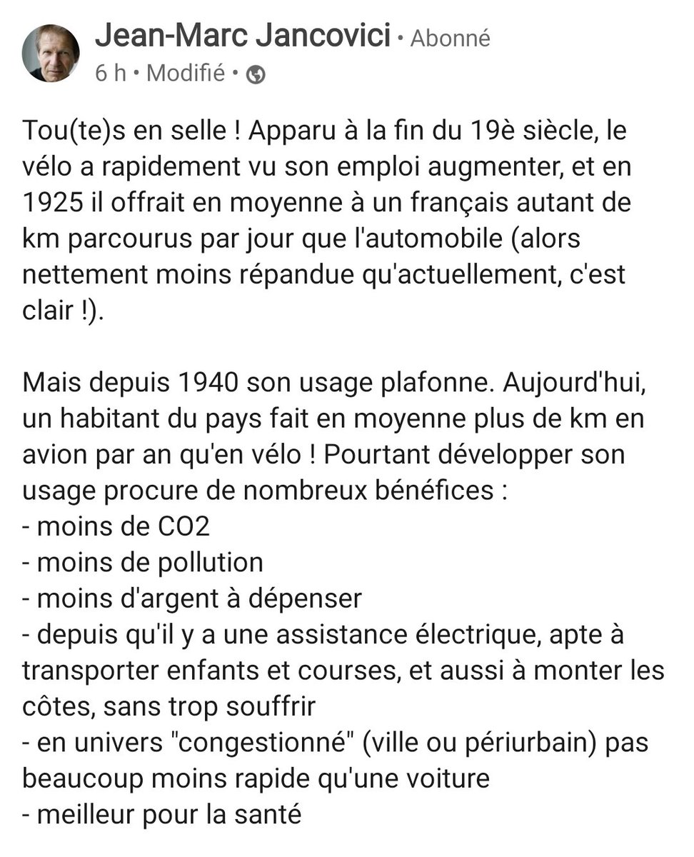 MichelMagniez's tweet image. Si vous avez 3mn devant vous, écoutez la chronique de @JMJancovici sur #RTL au sujet du #Velo.
Êtes-vous déjà convaincu des bienfaits du vélo ?
- Non : alors cette chronique vous sera utile.
- Oui : diffusez cette chronique à vos amis sceptiques ! ⬇️
rtl.fr/programmes/on-…