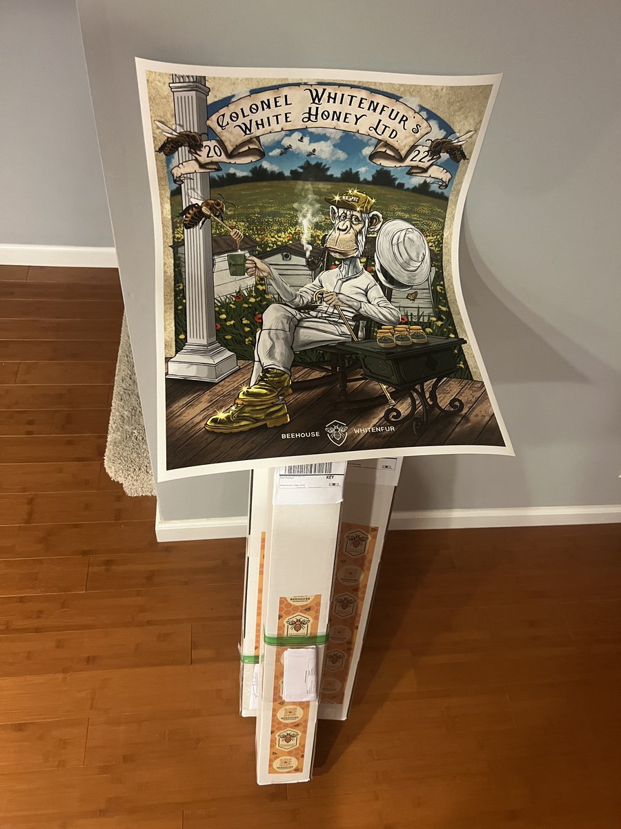 cultra's tweet photo. So far this week
-Printed Einstein Whitenfur posters & shipped them with bottle of Drip Honey to everyone who claimed their merch drop. All to say thank you for buying one of the first-ever product based on @BoredApeYC IP
-Sold 10 Special Edition Whitefur Honey boxes
#useyourip https://t.co/CPFljuEicZ