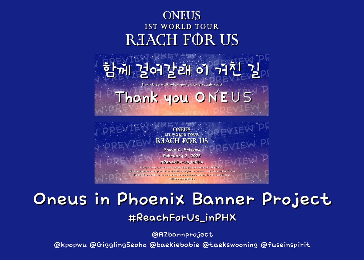 AZbannerproject's tweet photo. Oneus in Phoenix BANNER REVEAL!
We are also opening up donations to fund our project! Read below for more info. Thank you ToMoons and can't wait to meet you all in February!
 
#ReachForUs_inPHX
#ONEUS #TOMOON #ONEUSinUS #REACH_FOR_US #1stWorldTour https://t.co/dTYPSTWhv3