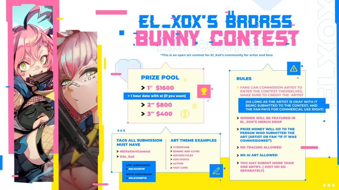el_XoXTV's tweet photo. 💥BADASS BUNNY ART CONTEST💥
My 2.0 is coming out soon so I'm sending this design off with a bang 😎🐰♡
Deadline will be the end of February! THIS IS OPEN TO EVERYONE!
#34_XoX #ElXoXArtContest #ElXoXSFW #ElXoXNSFW https://t.co/MZXtzL1EdF