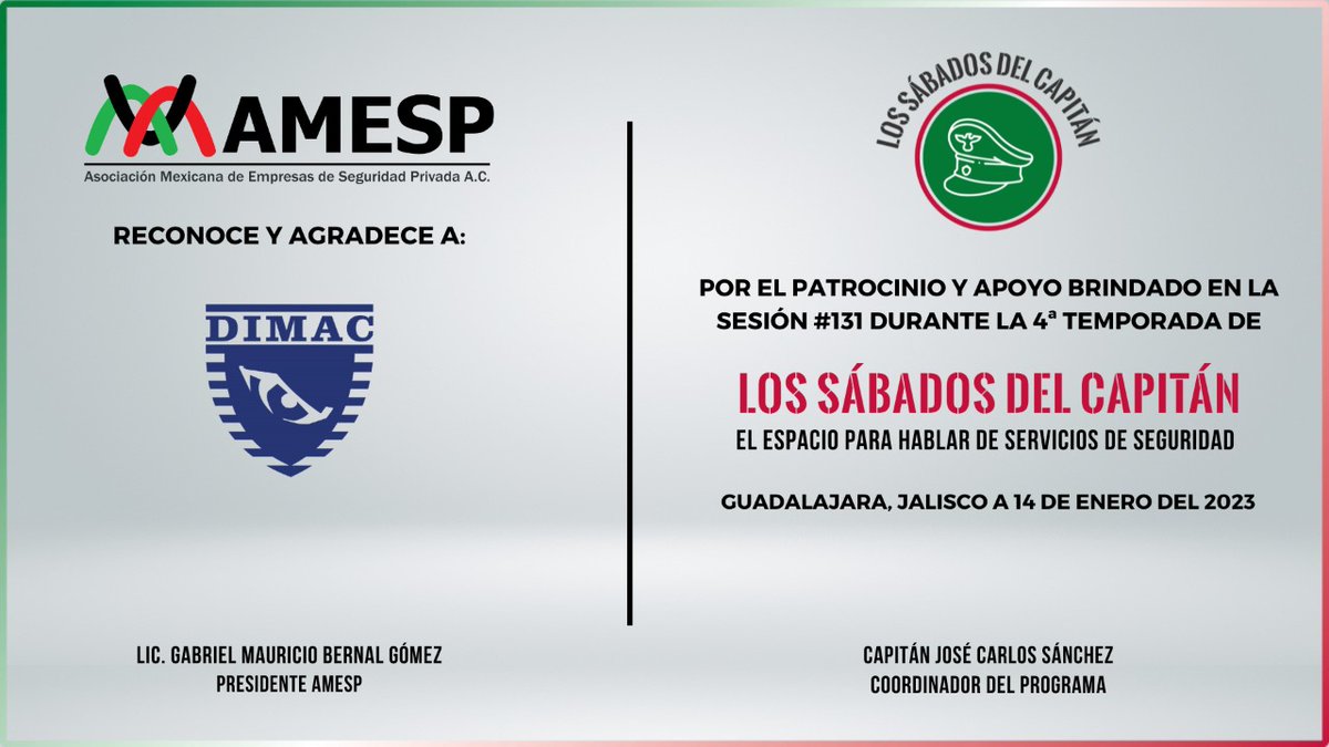 AMESP_oficial's tweet photo. Agradecemos la participación de nuestros patrocinadores: @PrivadaUnespa - @BboxSecurity - @GRUDICOM - @MerK_Oficial - #DIMAC - Agencia de Protección Integral y Tecnología.

#ElEspacioParaHablarDeServiciosDeSeguridad #SoyAMESP #HablemosBienDeLaSeguridad #FuerzaAMESP https://t.co/6t8nPVRA7H