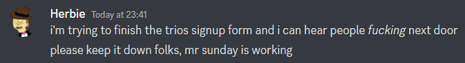 Part of me is like "Good for them, they're having fun"

then the other part thinks "Wait, we need those signups done..."

In conclusion, RS good, sex cringe 👍