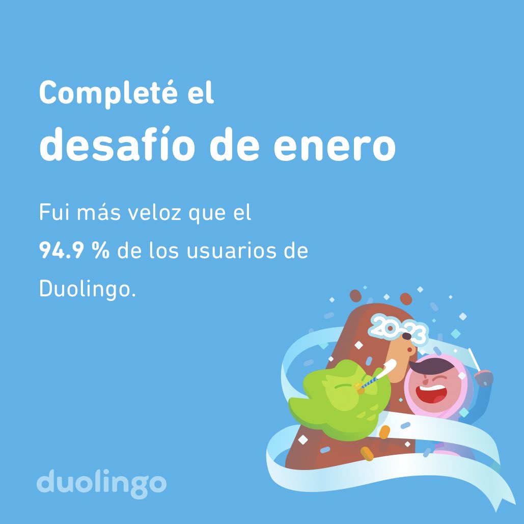 The_Marijou's tweet photo. ¡Completé el desafío de enero más rápido que el 94.9 % de los usuarios de Duolingo! https://t.co/2qn2fbIzyk