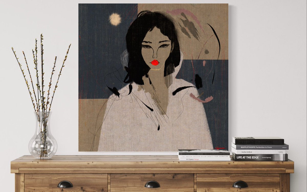 GM from my moondusts🖤
Series of expressionism portraitures. 

I started this year with monochromatic background with pinch of my signature colours,slowly blooming🪅

Currently available piece- Plants &amp; I (first image)