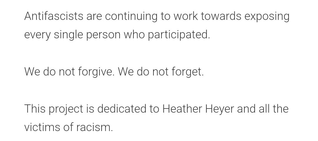 UtRresearch's tweet image. Antifascists are continuing to work towards exposing every single person who participated in Unite the Right.

We do not forgive. We do not forget.