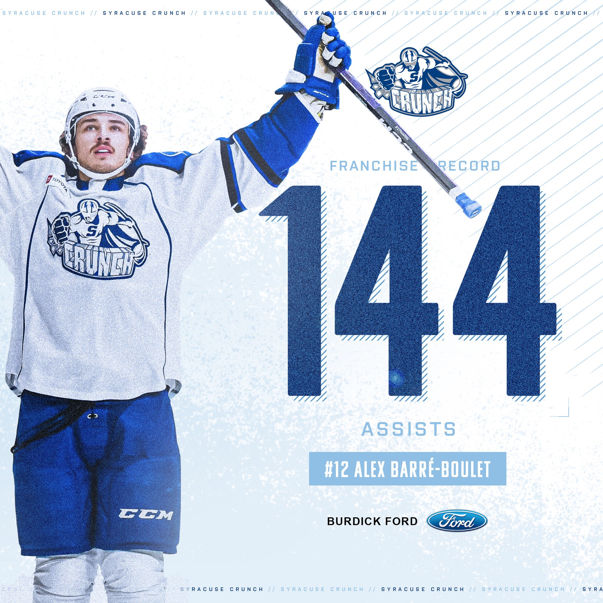 Syracuse Crunch on Twitter: 🗣️ NEW FRANCHISE RECORD Alex Barré-Boulet  takes over the franchise record for most assists with 144!   / Twitter