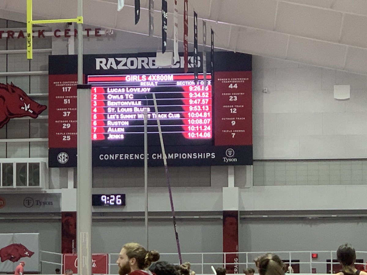 4x800 Relay finishes 5th running a solid 10:00.81 at Arkansas today against some of the best teams in the nation! ⁦@MoMileSplit⁩