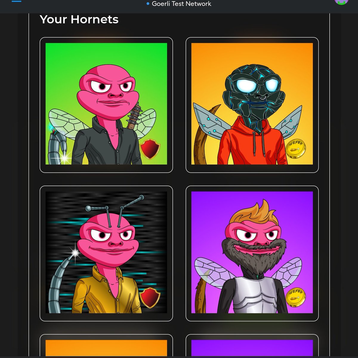 TheCyberHornets's tweet photo. Here's some more screenshots from Goerli testing.

Encountered a few bugs but Hornets are used to eating those! 🐝 🍽 🐛

Working on a couple of UI improvements as well.

Things are looking great! 😉

#P2E #NFTs #comics #Staking $Venom https://t.co/C9HVwjOIDk