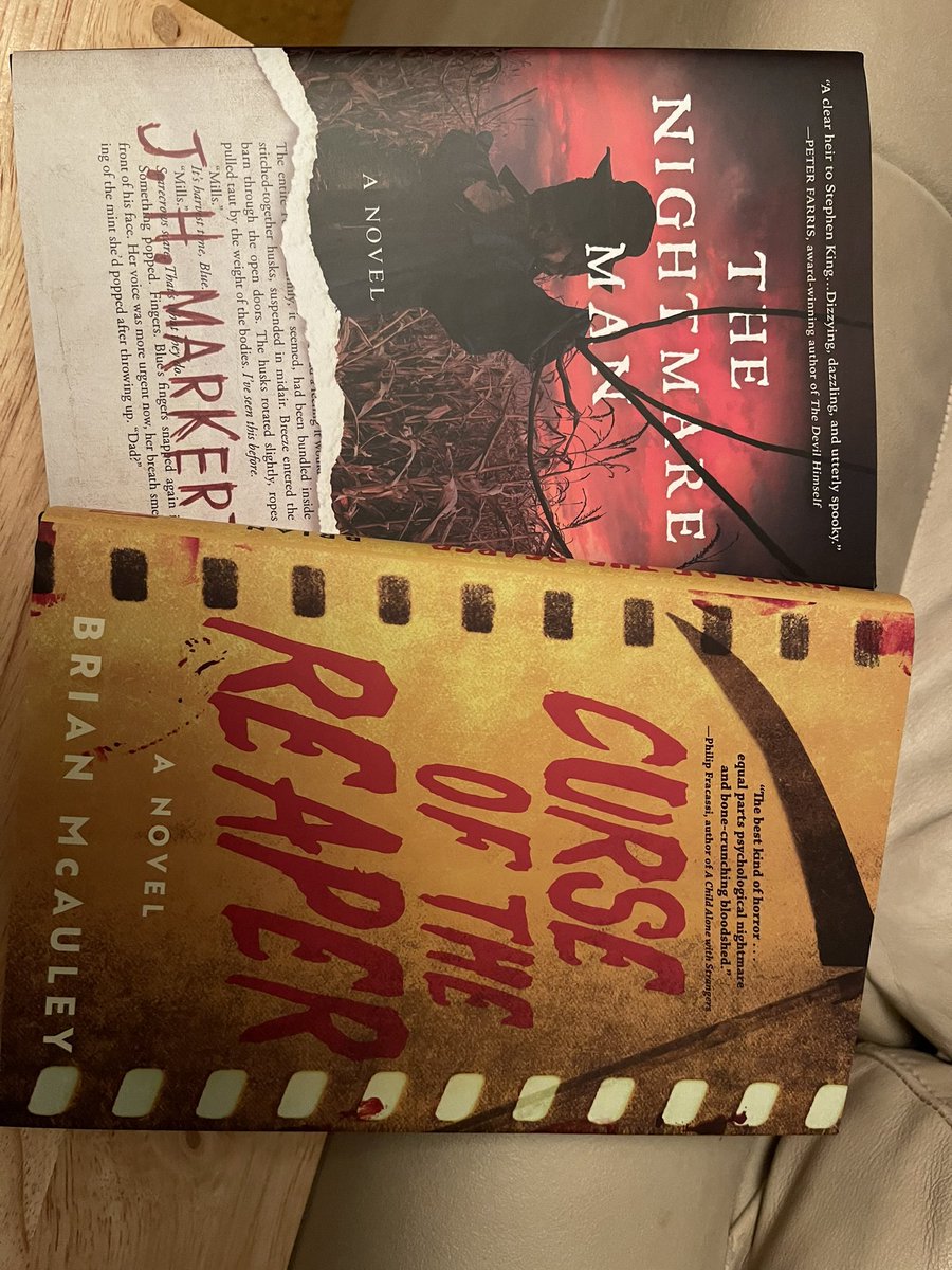 Picked up some new friends at the bookstore today. @BrianMcWriter #CurseoftheReaper and @JamesMarkert #TheNightmareMan #horror #horrorbookstagram #BookLover