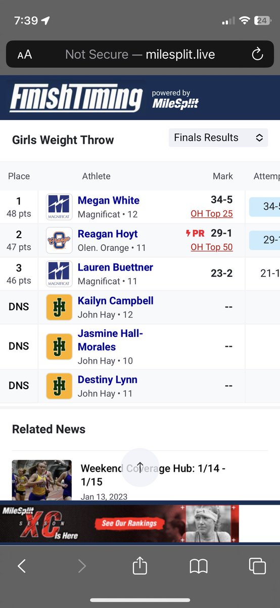 Girls jumps and throws with some PR’s and solid marks!