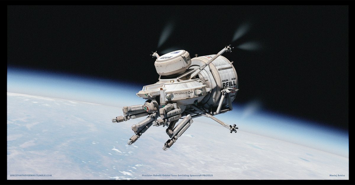voyager212's tweet photo. Proteus - robotic spacecraft for building large scale structures in orbit, built for SBSP Consortium. https://t.co/V37PAYEagI