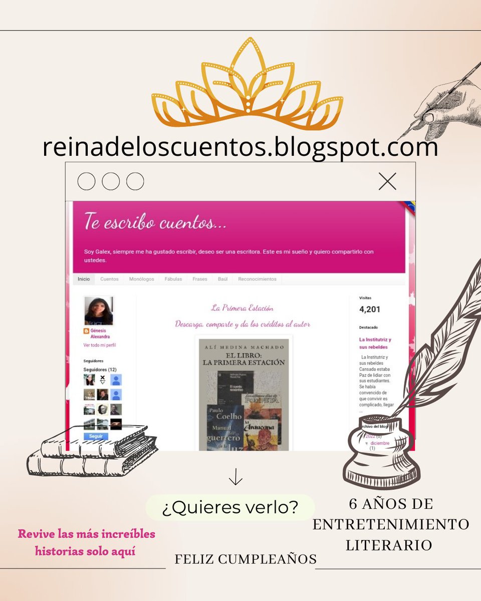 galexml1's tweet photo. Un sueño que comenzó hace 6 años❤️✨y sigue creciendo gracias a Dios, a mi mamá y a todos los lectores que hacen vida en el blog Te escribo Cuentos. Solo quedar agradecer y recordar todas las maravillas vivencias que he tenido en este tiempo y por cada una de las producciones... https://t.co/8WI1KSmutU