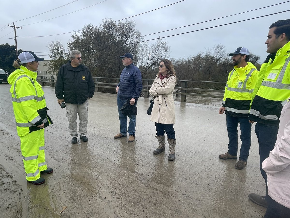AsmDawnAddis's tweet photo. Thanks to Atascadero for briefing me @RepJimmyPanetta @SenJohnLaird and Supervisor Bruce Gibson on flood damage this afternoon. Same to Oceano officials, who briefed on evacuations and damage. @CountyofSLO https://t.co/QP8qP5ZF1s