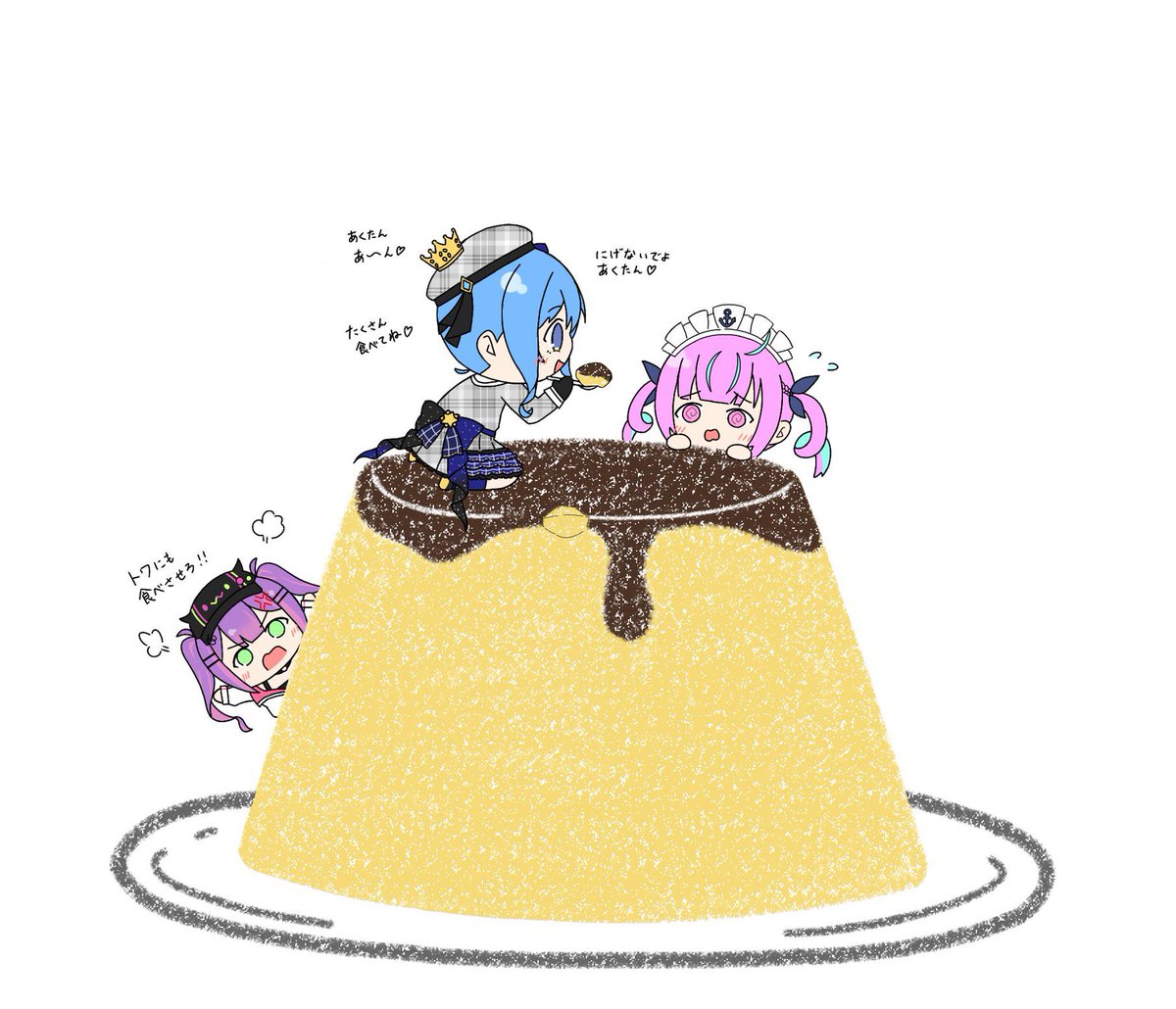 3girls beret blue eyes blue hair chibi colored inner hair crown  illustration images