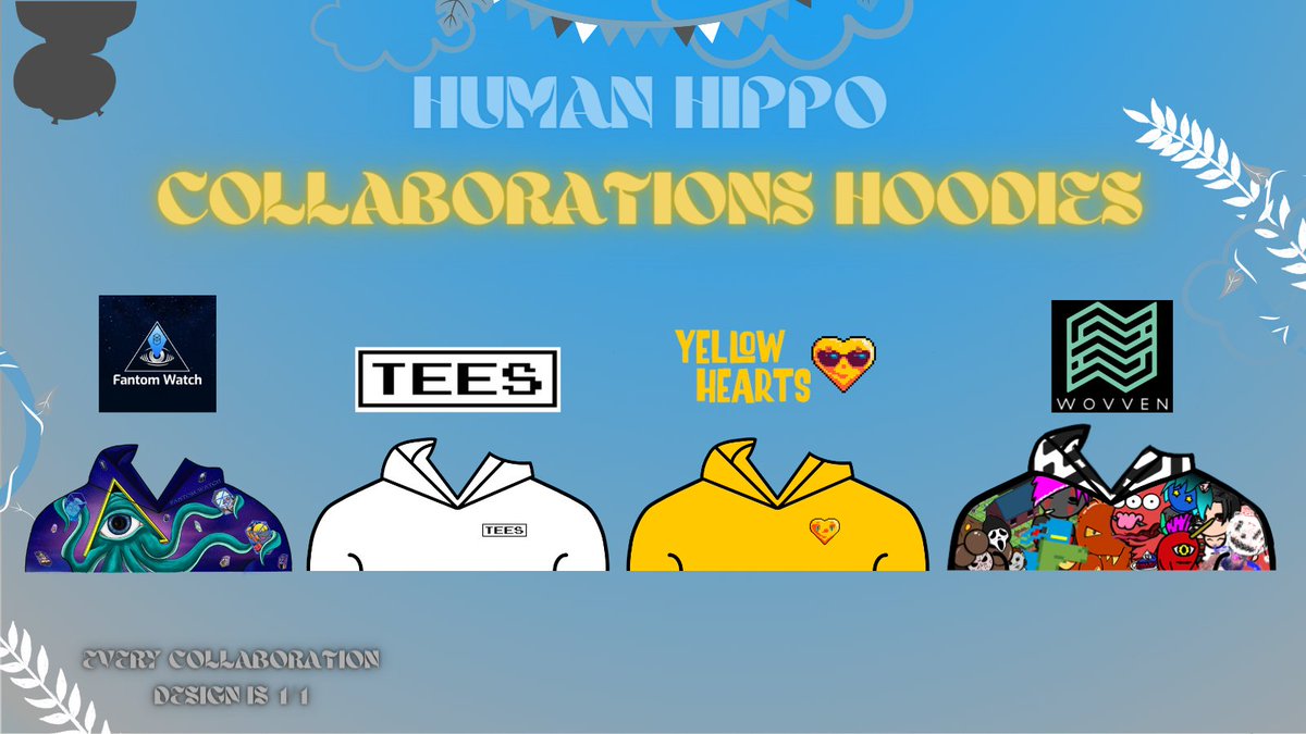 LOOK AT THIS BEAUTIFUL HOODIE DESIGNS! Every collab design is a rare 1/1 piece.
Thanks to the designers of our collabs♥️: @FantomWatchNFTs <a href="/OfficialNFTees/">TEES_</a> <a href="/ftmhearts/">Fantom Hearts 💛 MINT NOW 3 FTM</a> @wovvenhq 

$FTM #FTMNFT #FTM #FantomNFT #NFTCollection