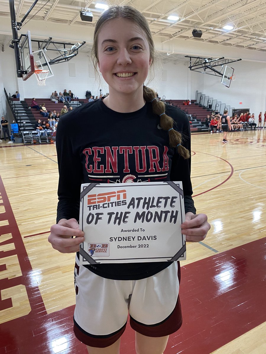 Congratulations again to our ESPN Tri-Cities athlete of the month Sydney Davis! We delivered her t-shirt and certificate and she delivered 18 points in a Centura win over Cozad! #nebpreps