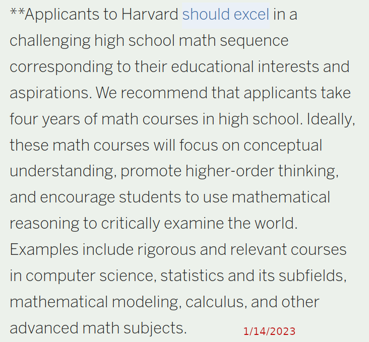 minilek's tweet photo. The Harvard admissions website no longer mentions data science (source: https://t.co/e68MzQVOUb, compared with https://t.co/pOTtCfMUfI just 2 months ago). Universities are more deeply looking into these courses and realizing they're not appropriate math replacements. 1/3 https://t.co/NwWwyWtypM