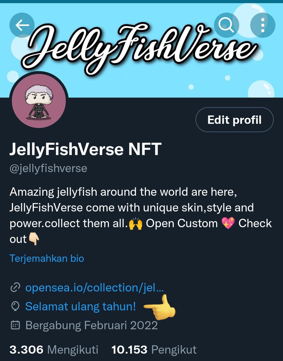 🎉🎊 BIRTHDAY SALE 🎊🎉

today is my birthday, so I will make a BUY 1 GET 1 FREE promo ❣️❣️

jellyfishverse gives 1 free item for every main item purchase. 🥰
*Promo valid for one day only, on 15-01-2023.🔥

Link Collection :
opensea.io/collection/jel…

#NFTCommmunity #birthdaysale